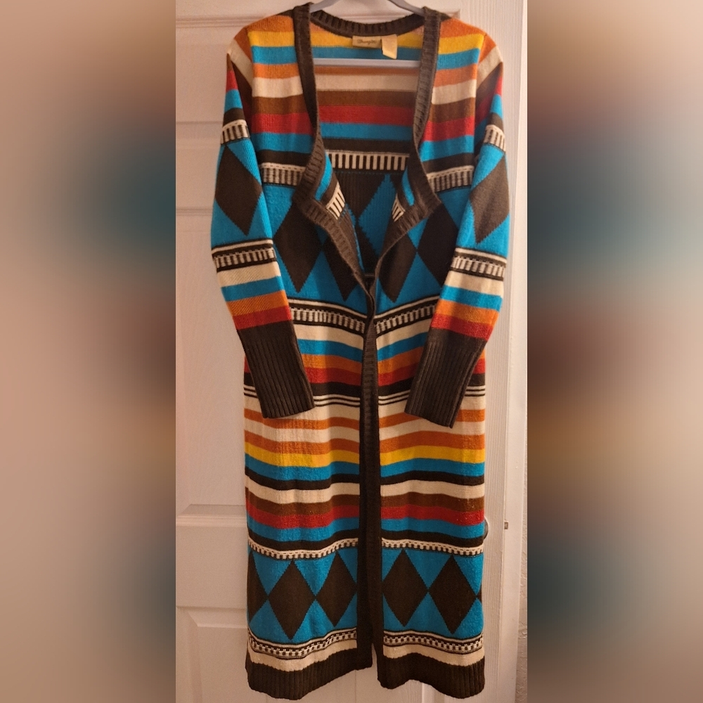 ⭐ Wrangler Vintage Colorful Western Long Cardigan Sweater - Multicolor - Picture 4 of 6